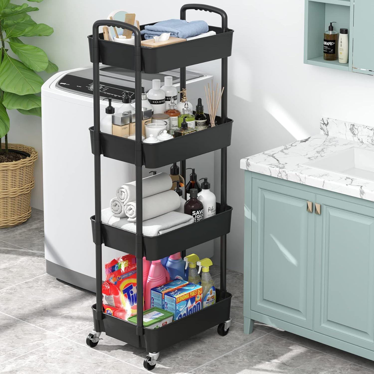 Plastic Rolling Utility Cart, Storage Trolley, Movable Storage Organizer, Storage Cart -3 Tier Plastic Rolling Utility Cart, Storage Trolley, Movable Storage Organizer, Storage Cart -3 Tier